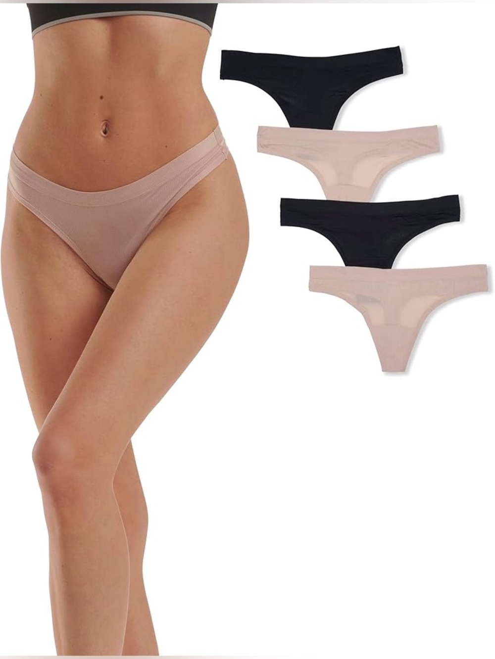 Reveal Lingerie Mesh Thong 4-Pack Small Tan Black NWT Breathable